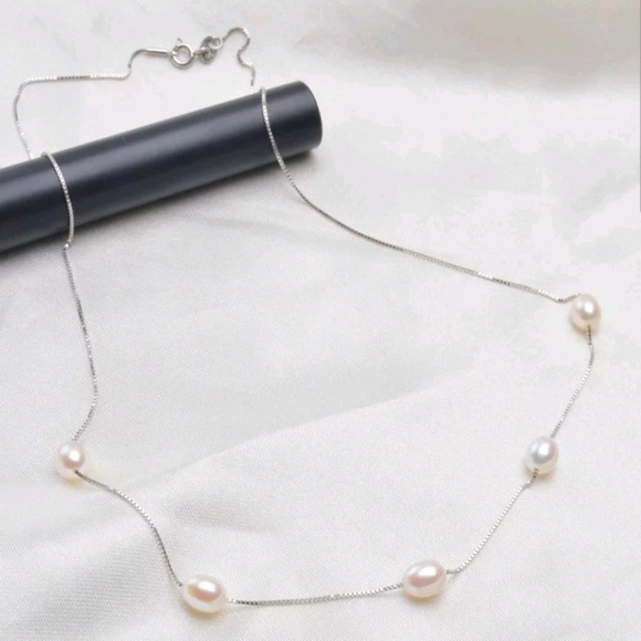 NEW Natural Pearl Sterling Silver S925 Necklace - Picture 2 of 6